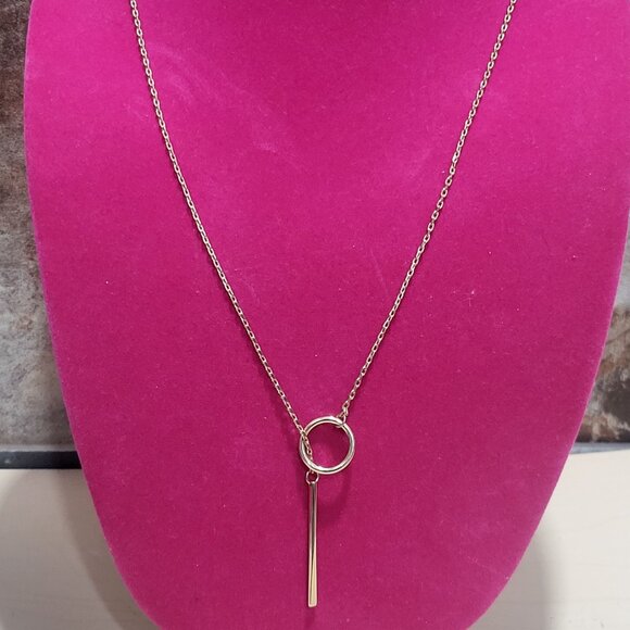 Gold Toned Chain Toggle Clasp Pendant Long Bar Circle Necklace - Picture 1 of 9